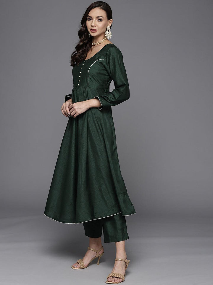 Green Solid Silk Blend Suit Set - ShopLibas