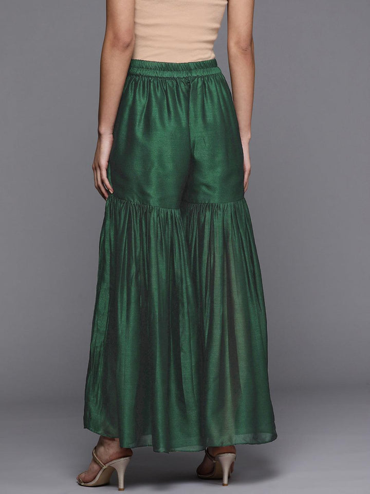 Green Solid Silk Blend Palazzos