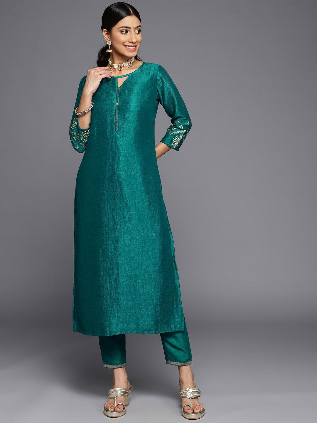 Green Solid Silk Kurta - ShopLibas