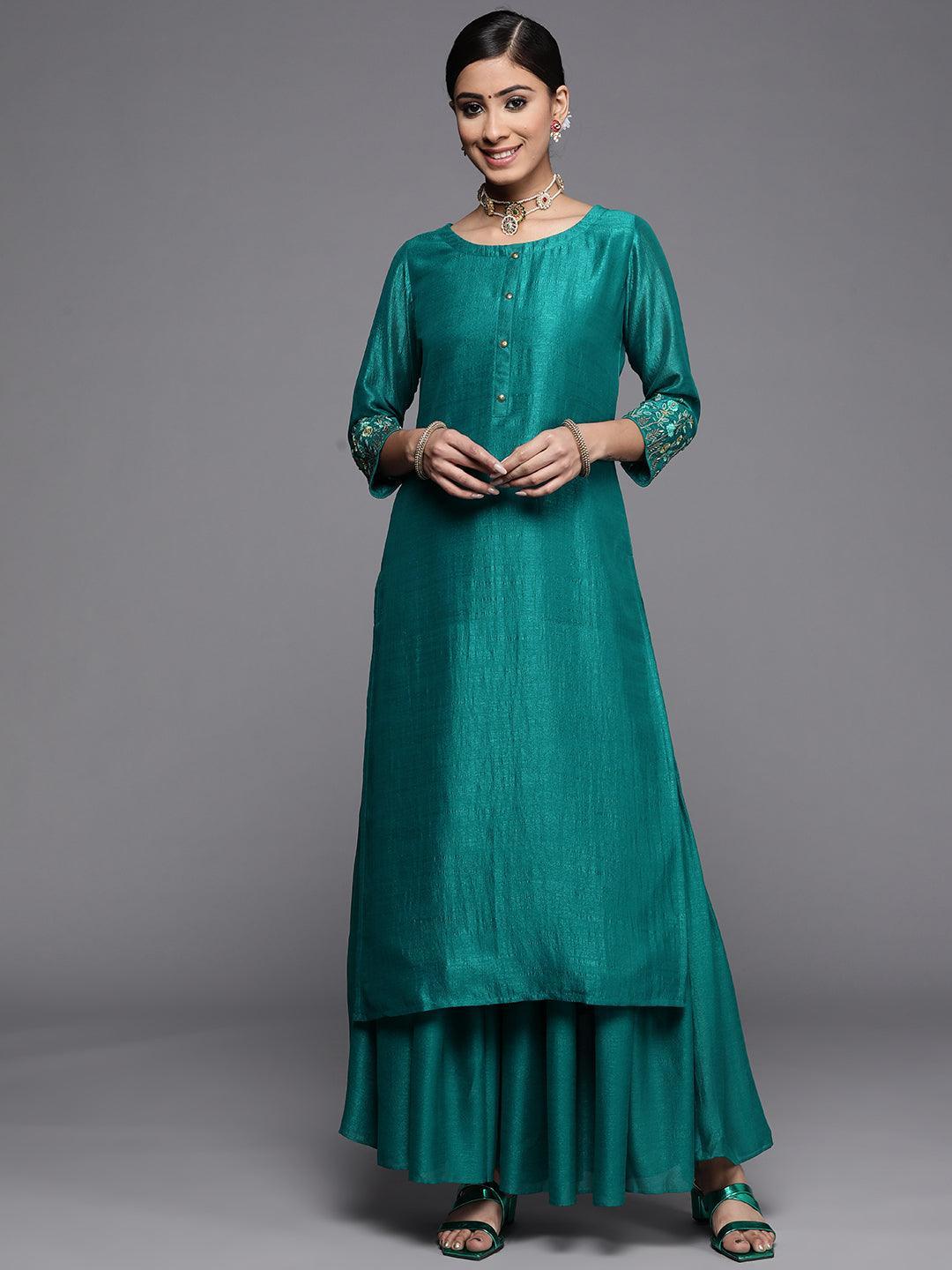 Green Solid Silk Kurta - ShopLibas
