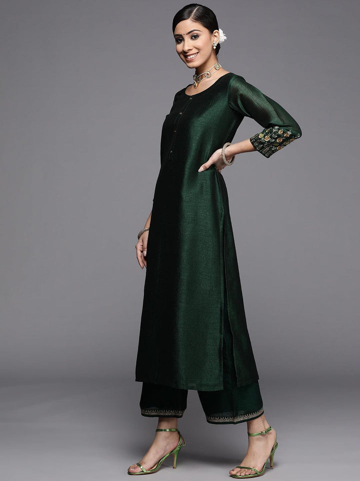 Green Solid Silk Kurta - ShopLibas