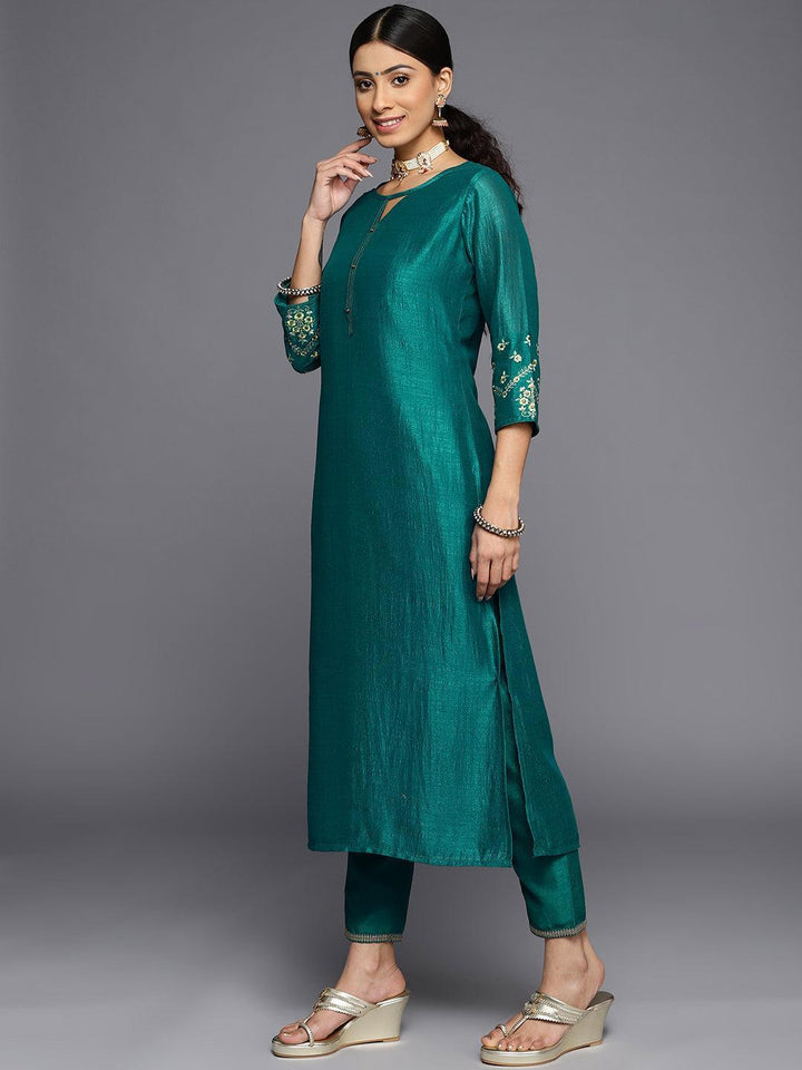 Green Solid Silk Kurta - ShopLibas