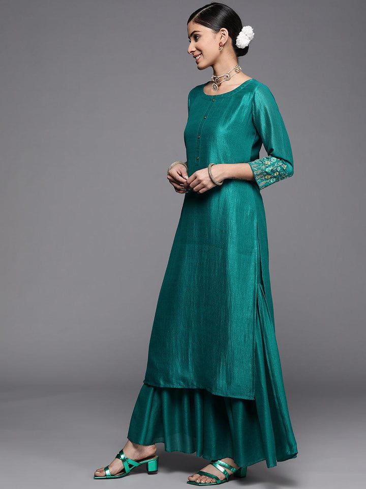 Green Solid Silk Kurta - ShopLibas