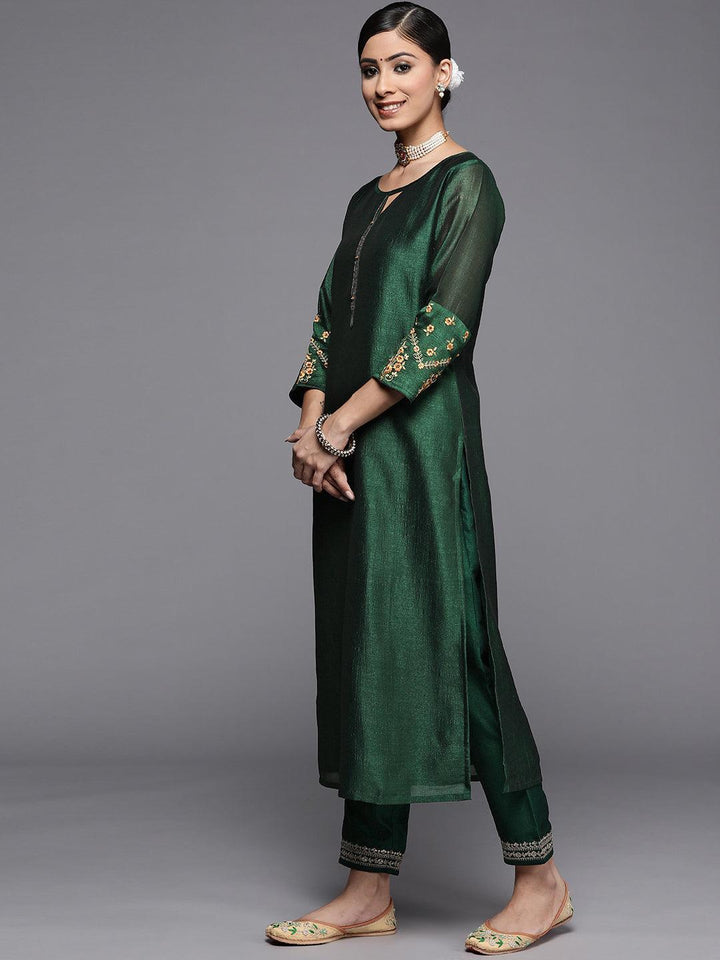Green Solid Silk Kurta - ShopLibas
