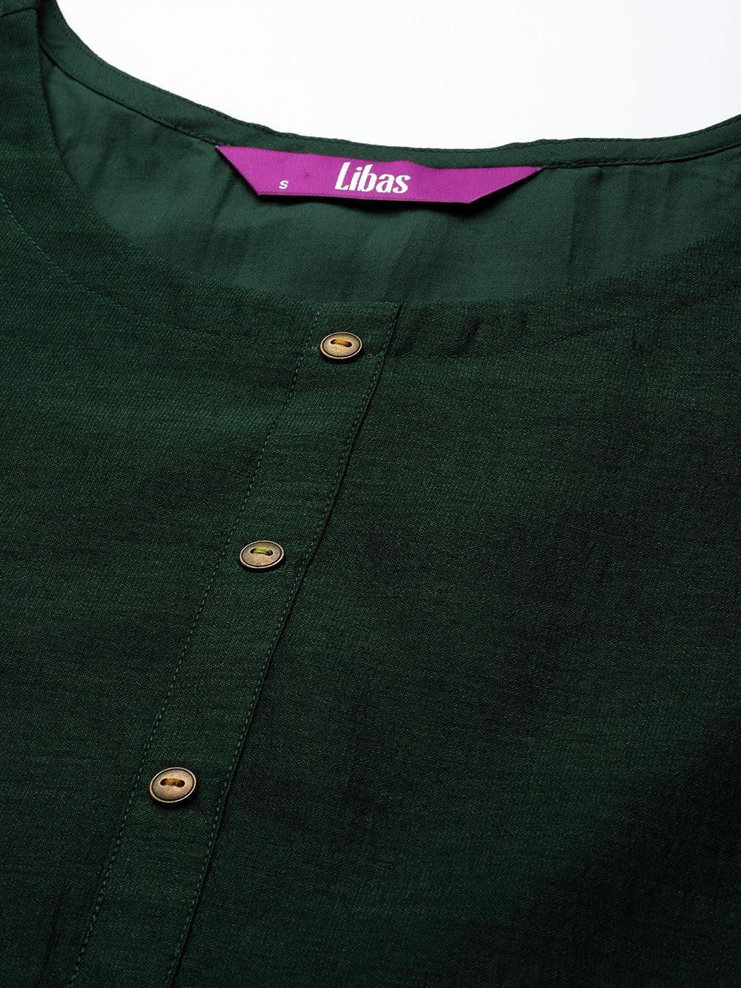 Green Solid Silk Kurta - ShopLibas