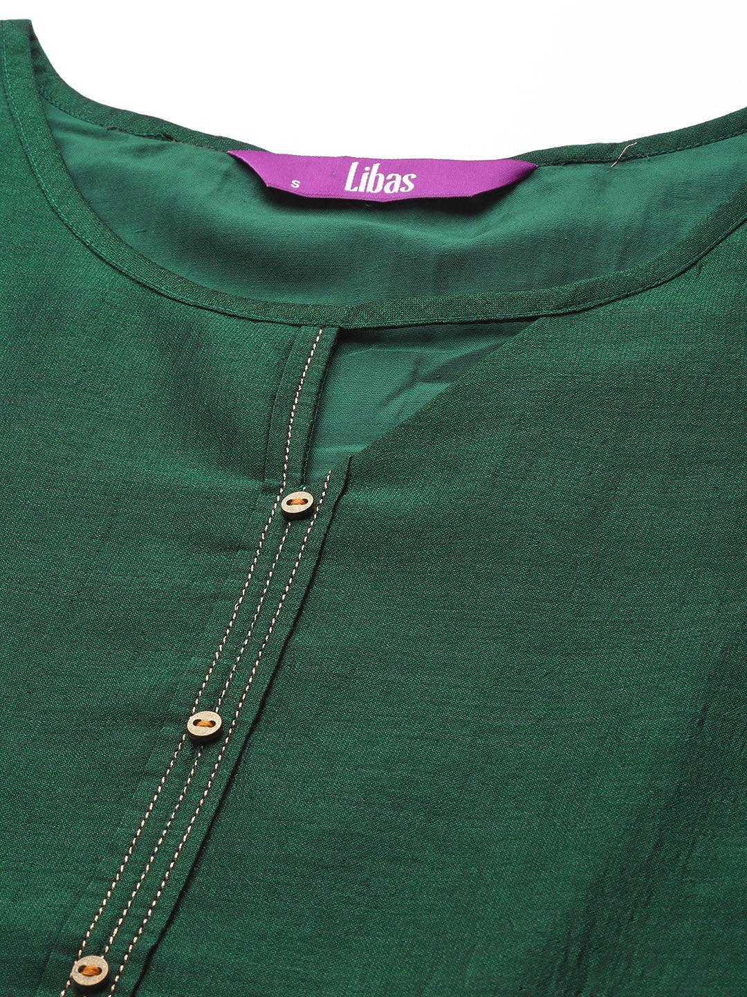 Green Solid Silk Kurta - ShopLibas