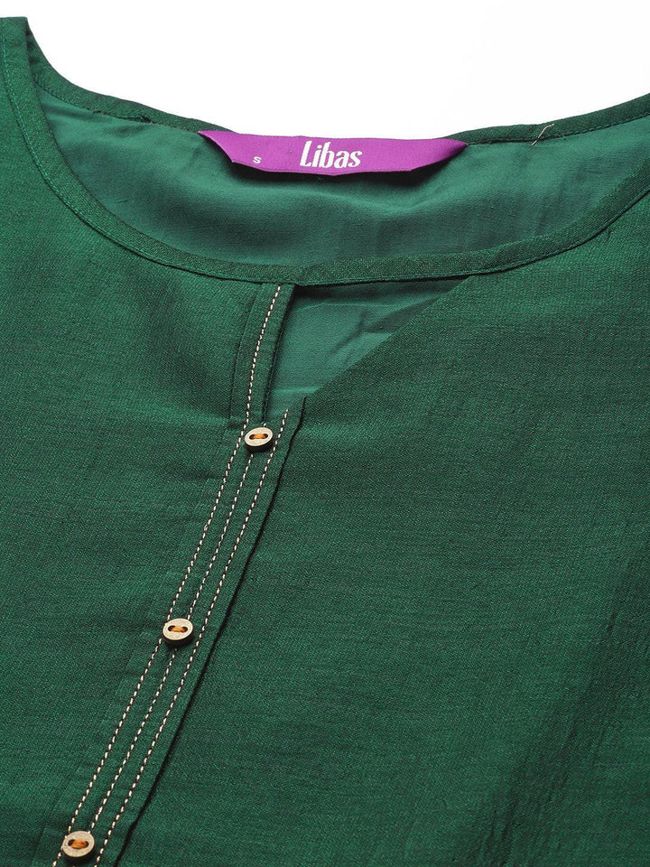 Green Solid Silk Kurta - ShopLibas