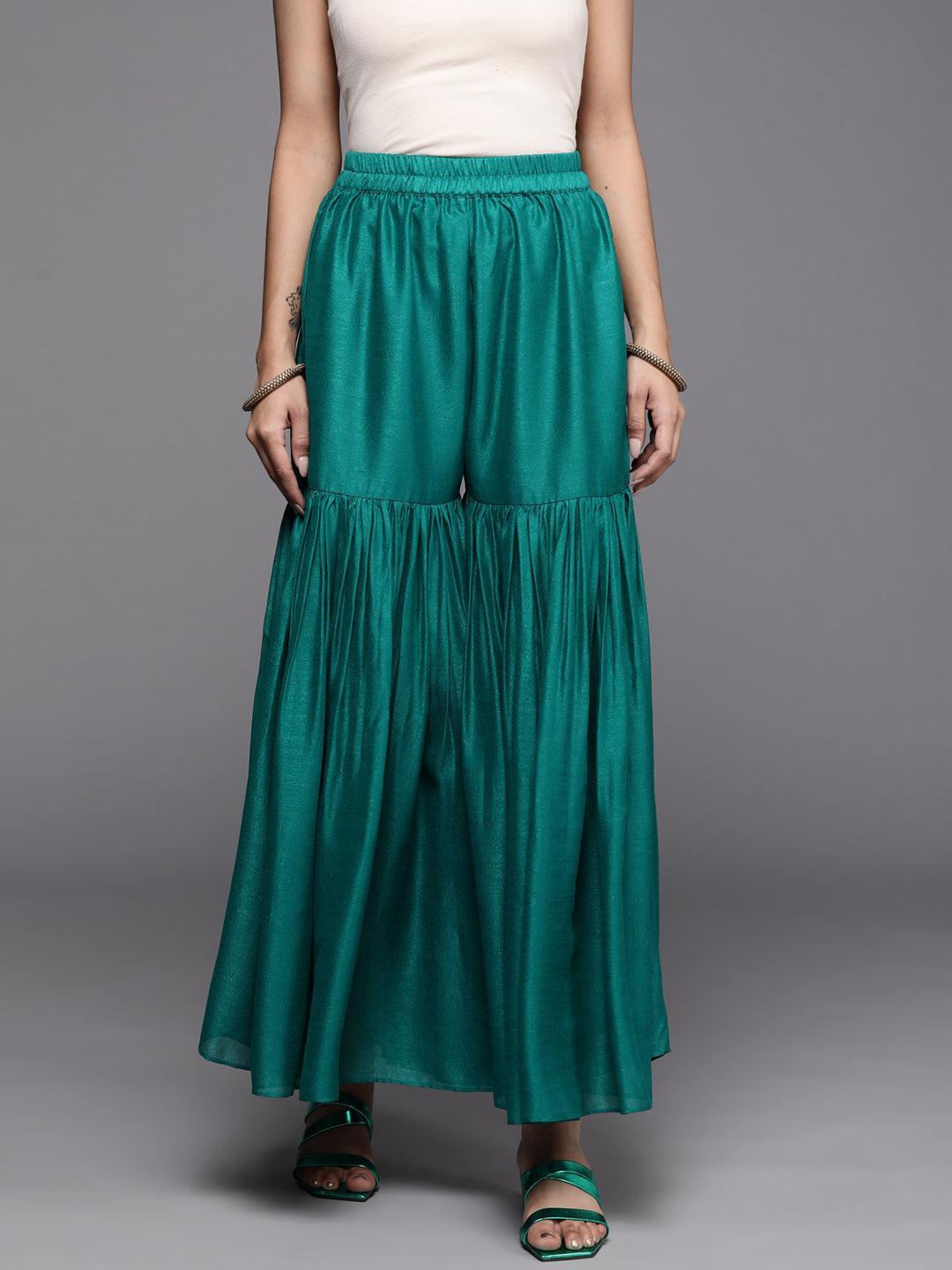 Green Solid Silk Palazzos - ShopLibas