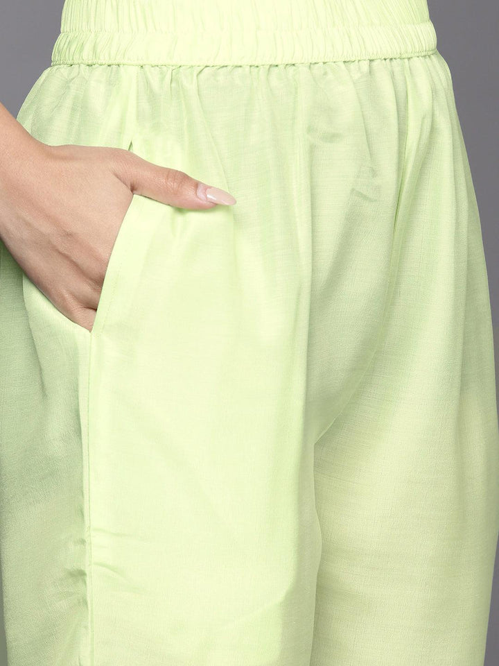 Green Woven Design Silk Suit Set - ShopLibas