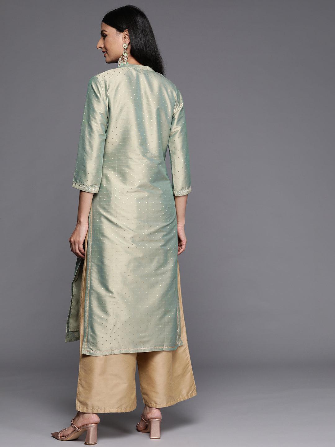 Green Yoke Design Art Silk Straight Kurta - Libas 