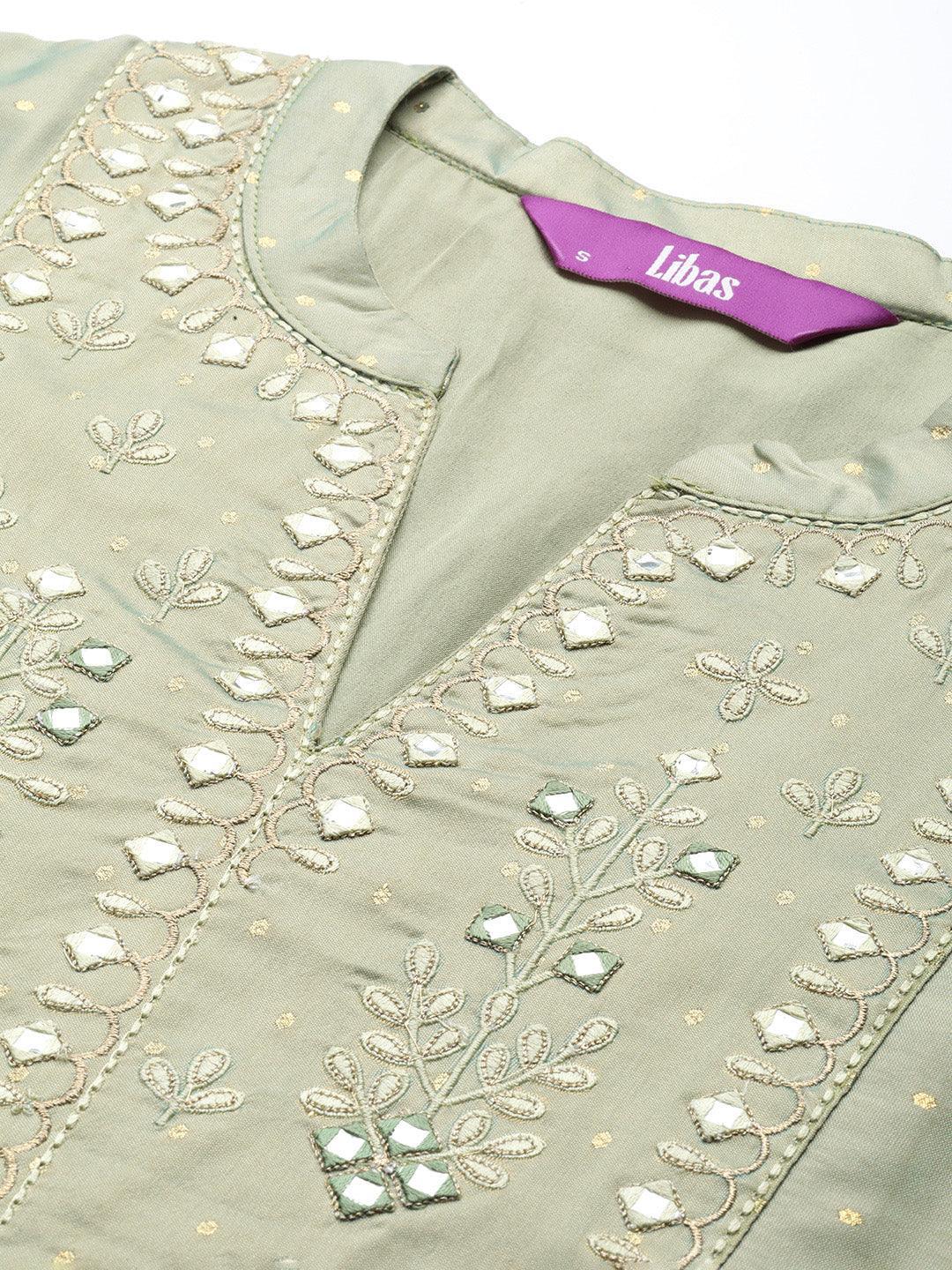 Green Yoke Design Art Silk Straight Kurta - Libas 