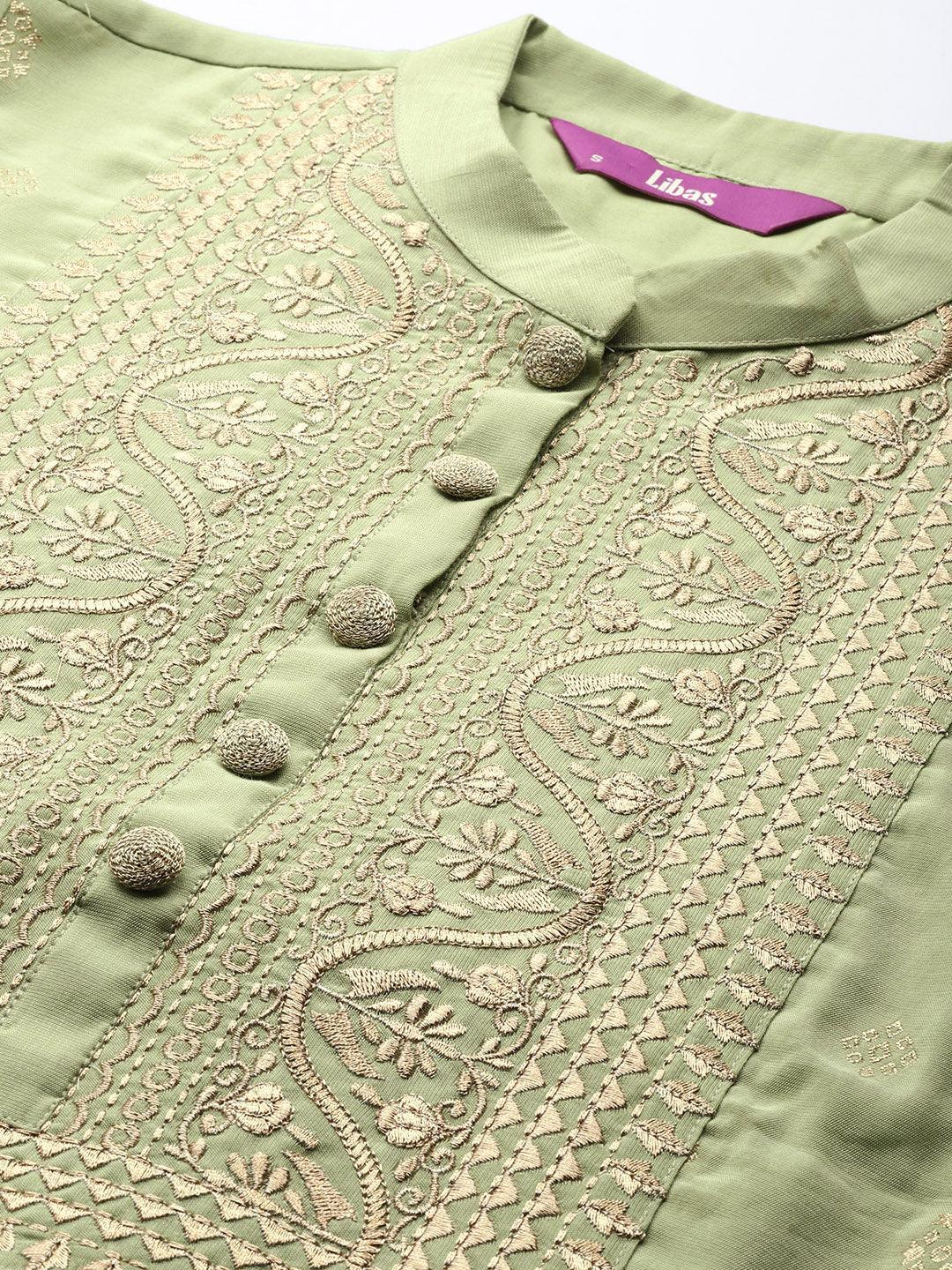 Green Yoke Design Chanderi Silk Kurta - ShopLibas