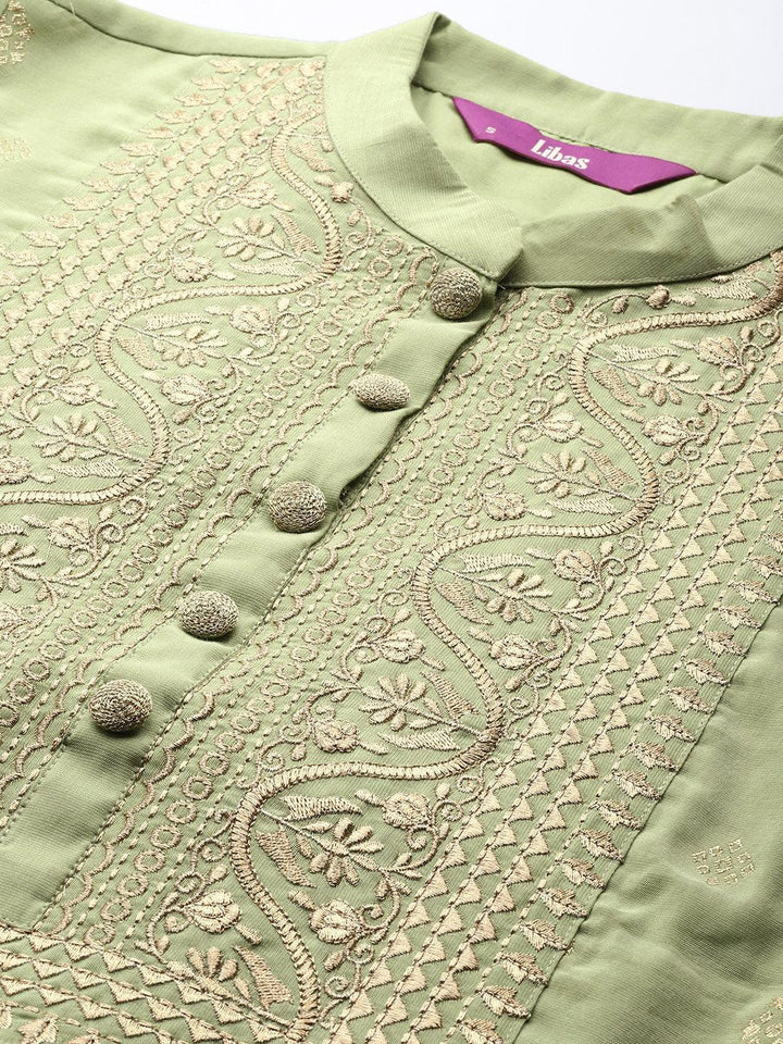 Green Yoke Design Chanderi Silk Kurta - ShopLibas