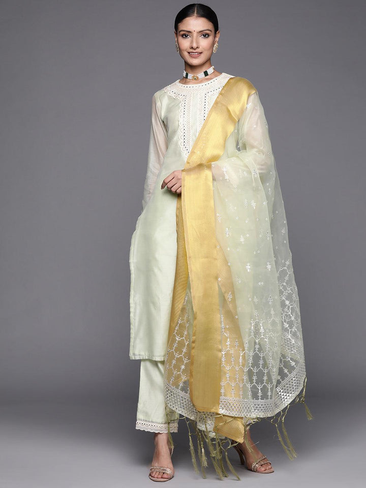 Green Yoke Design Chanderi Silk Straight Suit Set
