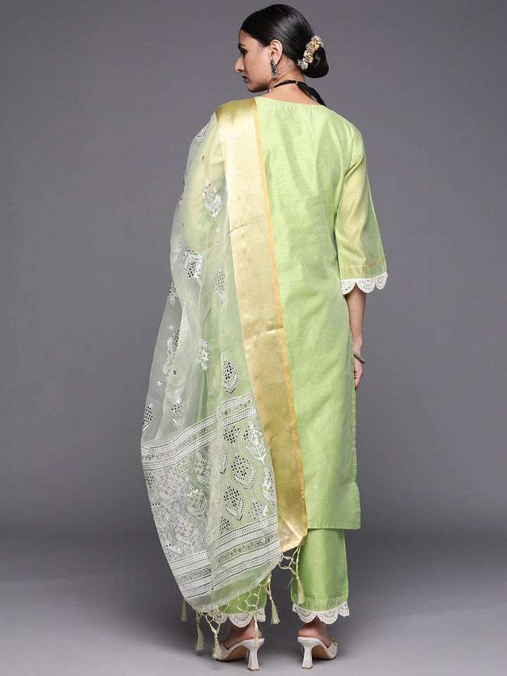 Green Yoke Design Chanderi Silk Straight Suit Set
