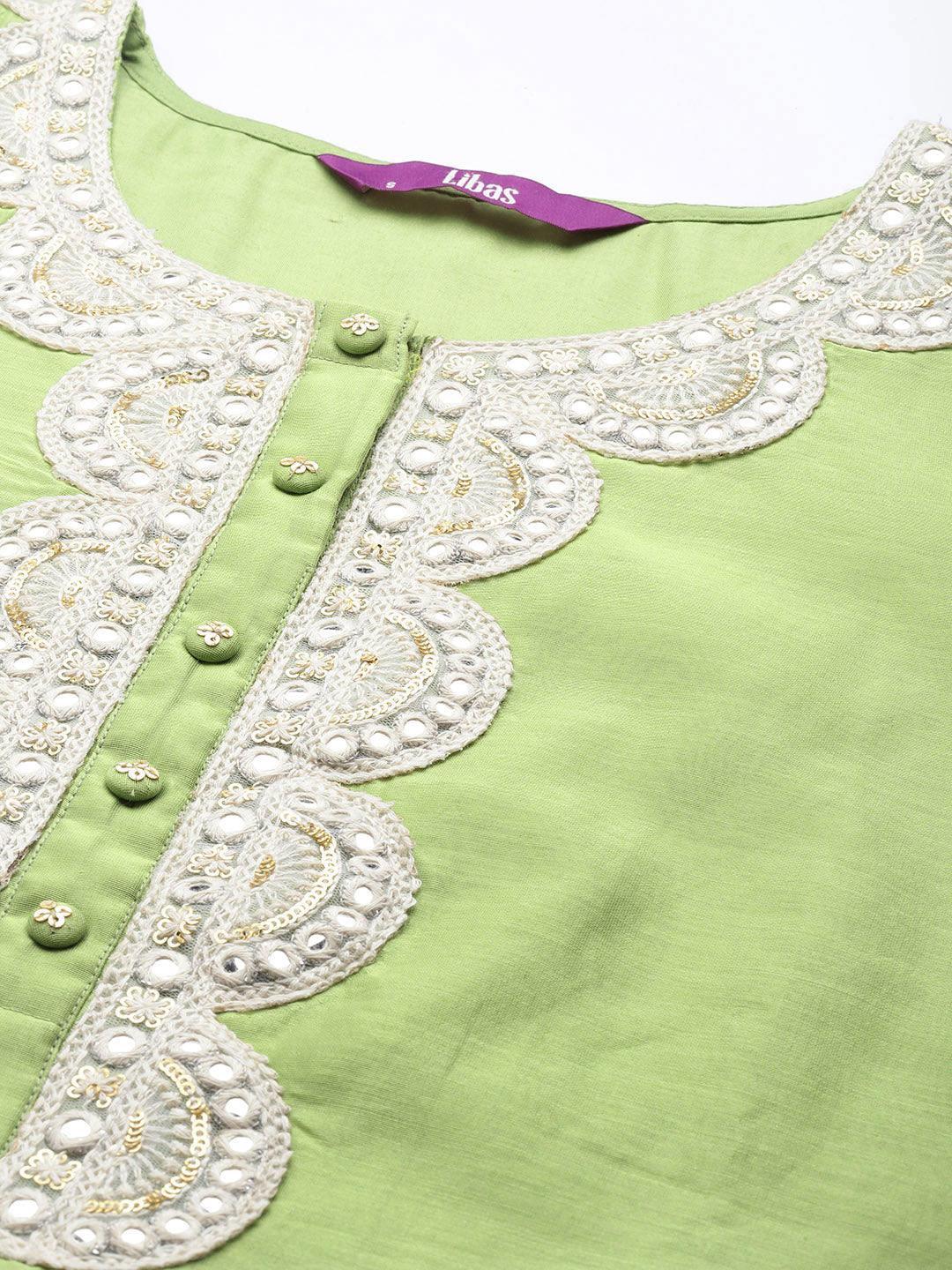 Green Yoke Design Chanderi Silk Straight Suit Set - ShopLibas 