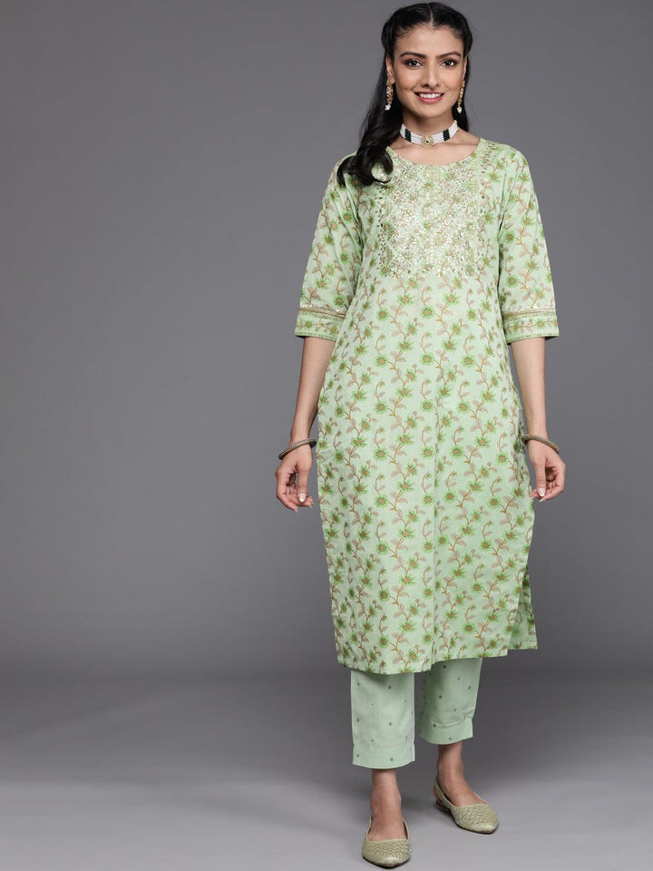Green Yoke Design Cotton Silk Kurta - ShopLibas
