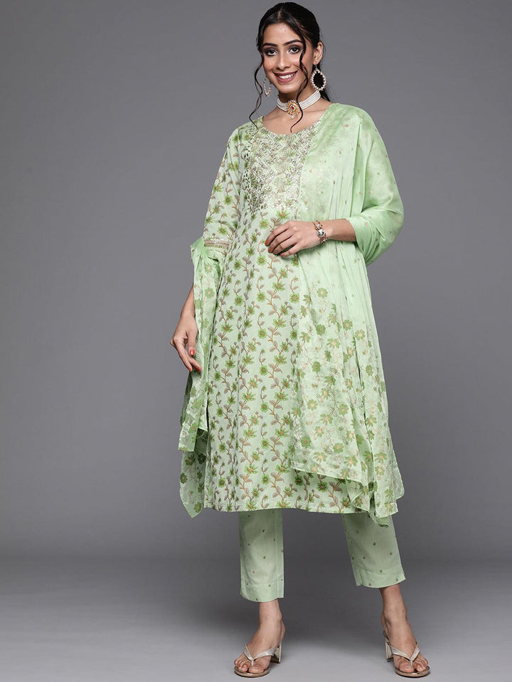 Green Yoke Design Cotton Suit Set - ShopLibas
