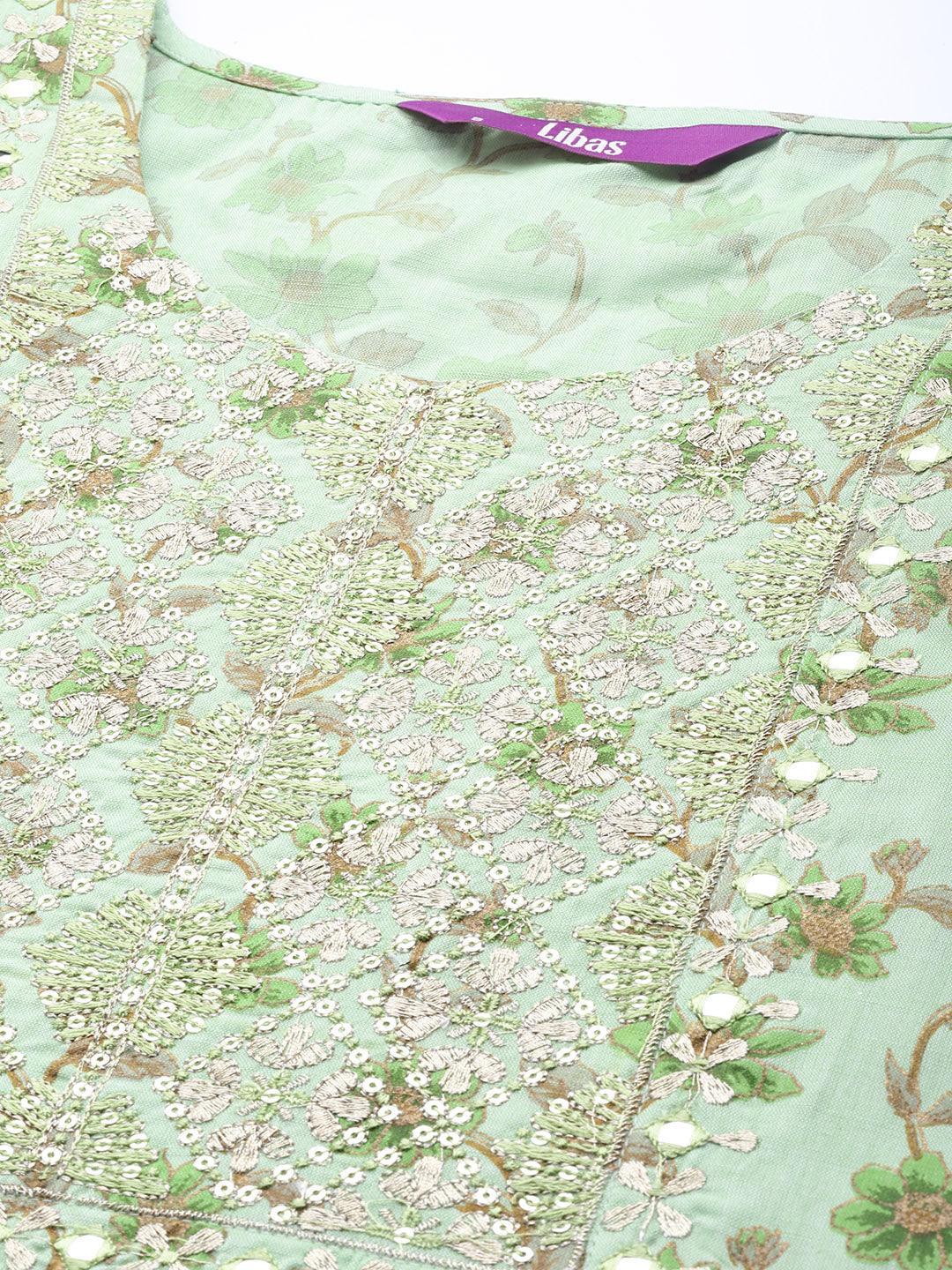 Green Yoke Design Cotton Suit Set - ShopLibas