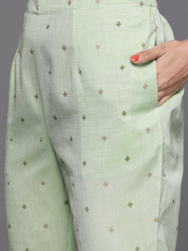 Green Yoke Design Cotton Suit Set - ShopLibas
