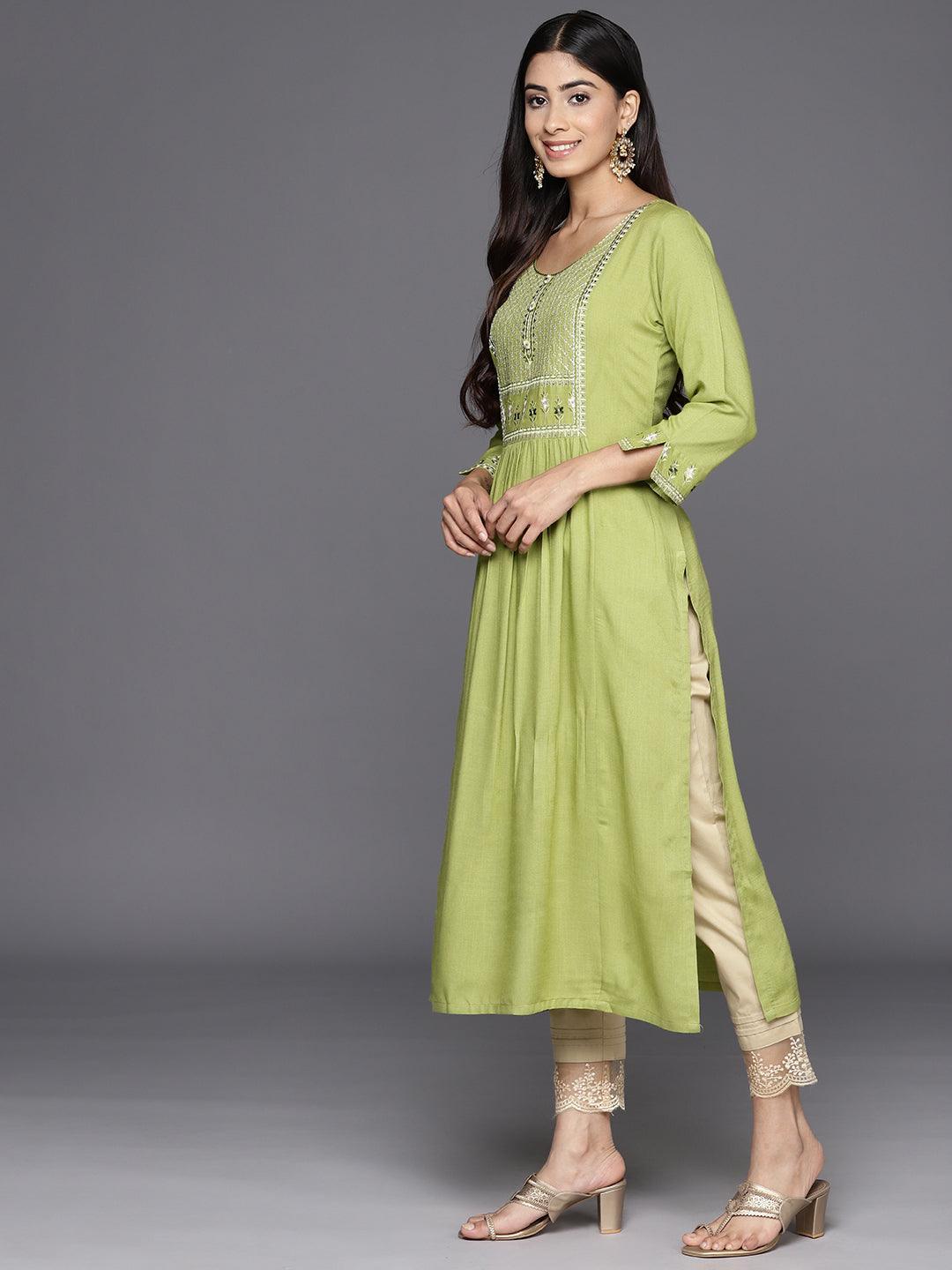 Green Yoke Design Rayon A-Line Kurta - Libas 
