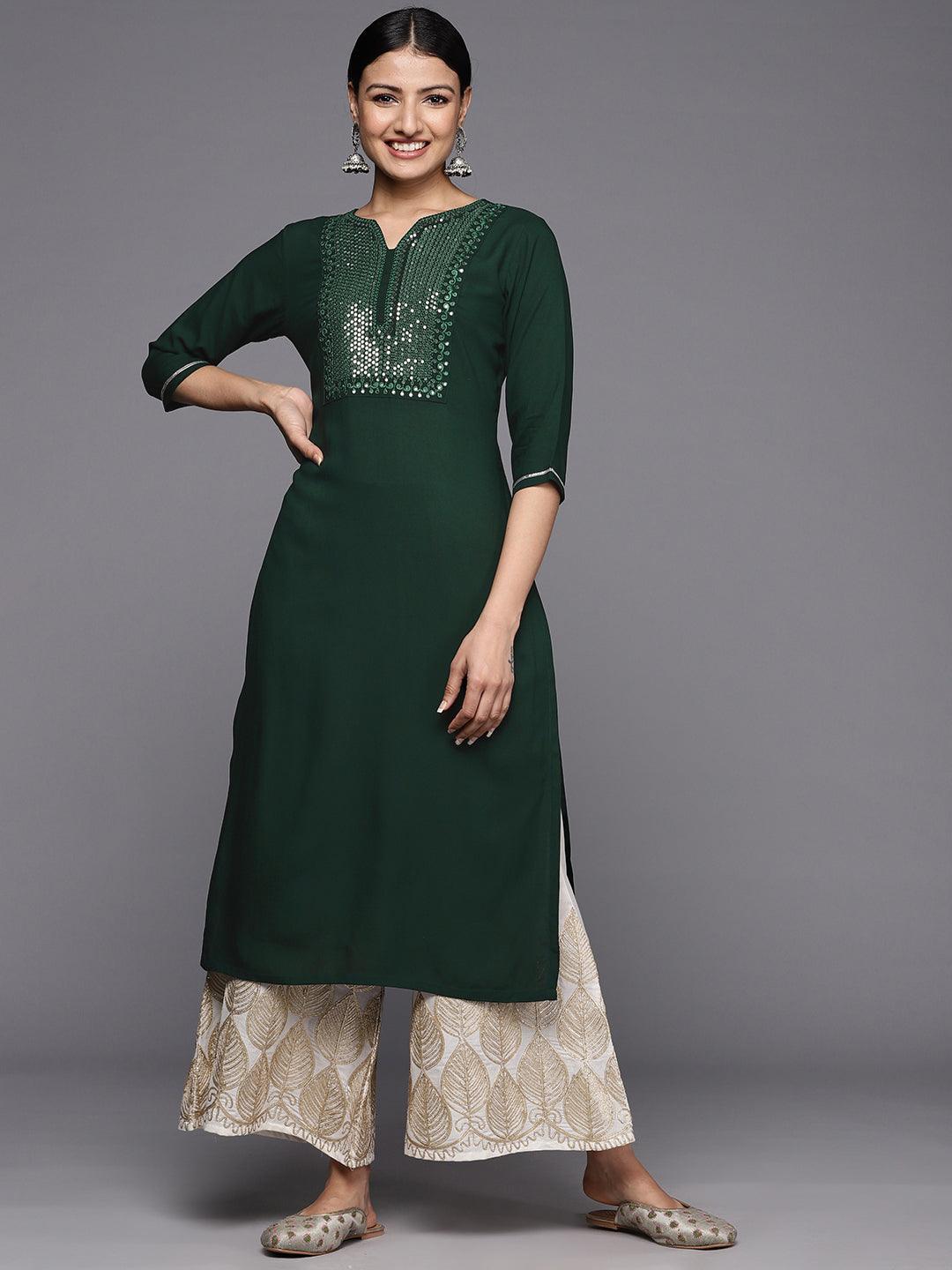 Green Yoke Design Rayon Straight Kurta - ShopLibas