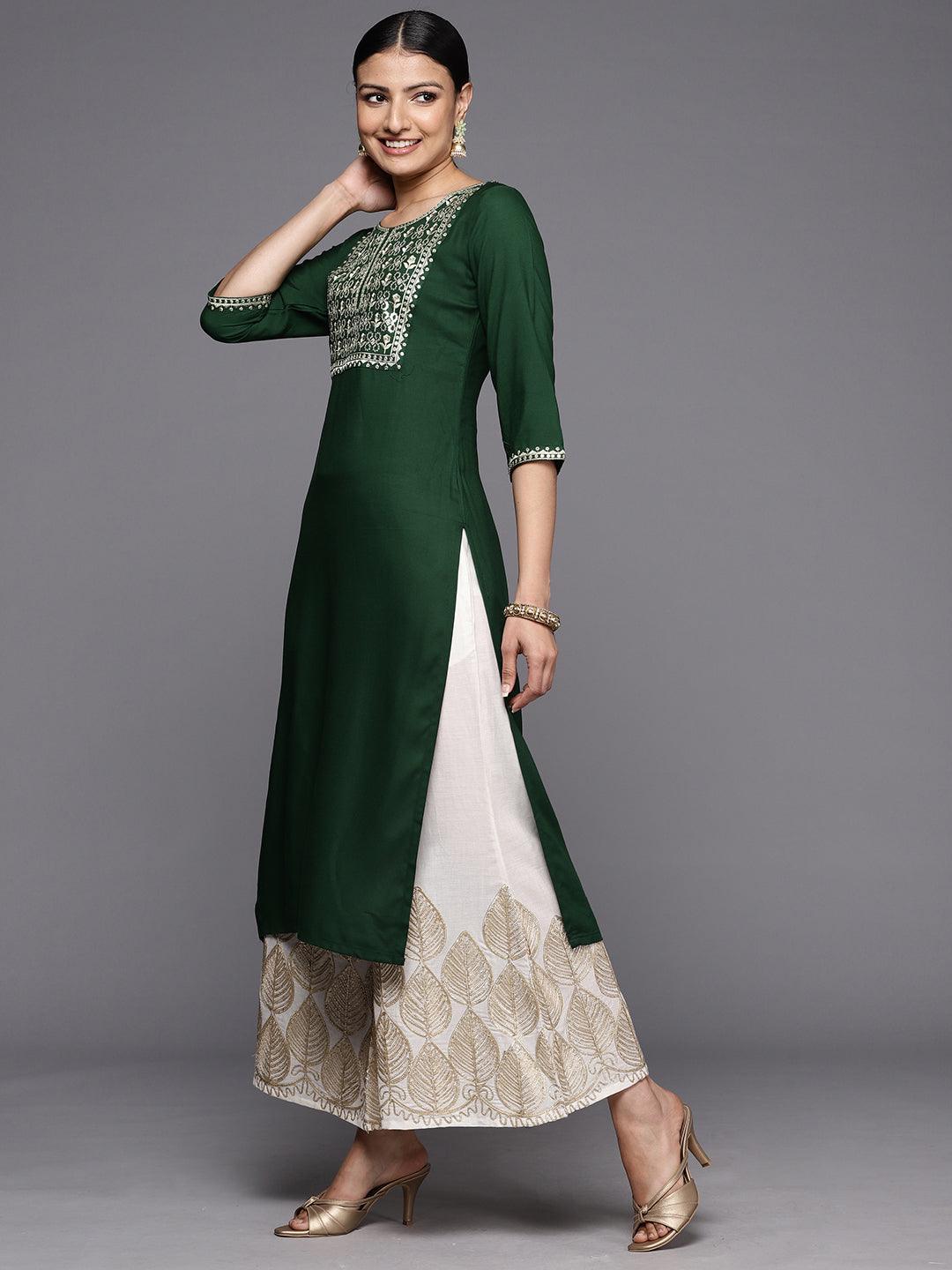 Green Printed Rayon Straight Kurta - ShopLibas 
