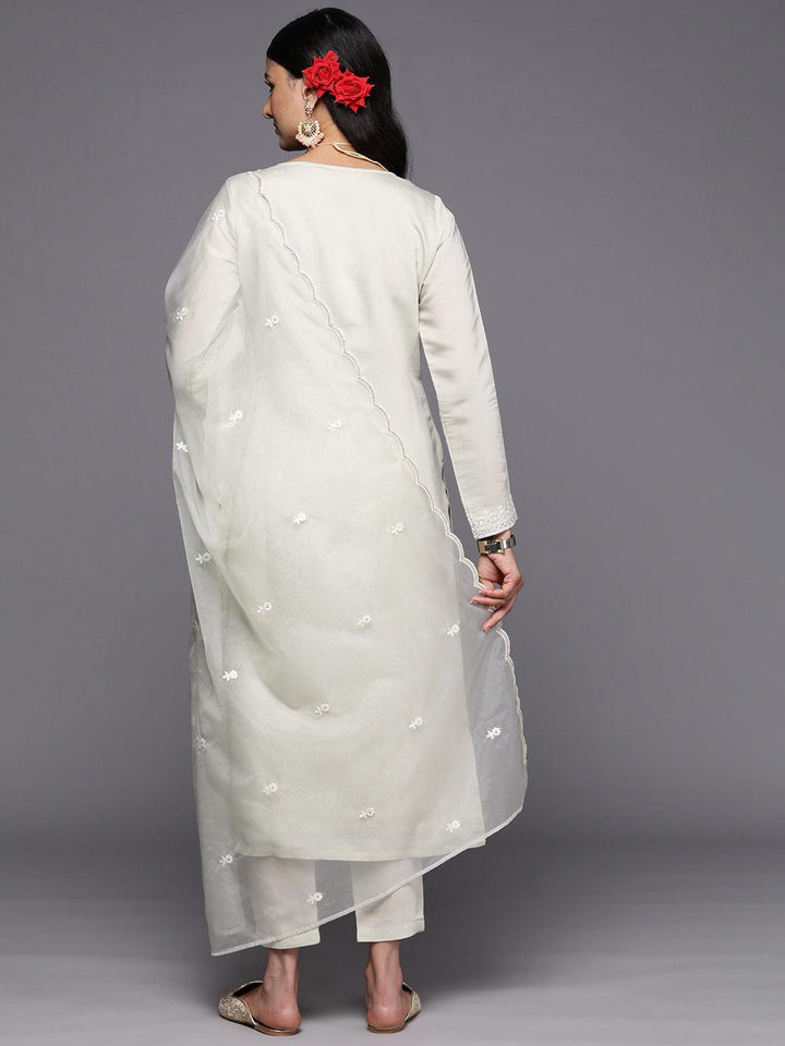 Green Yoke Design Silk Blend Straight Suit Set With Trousers