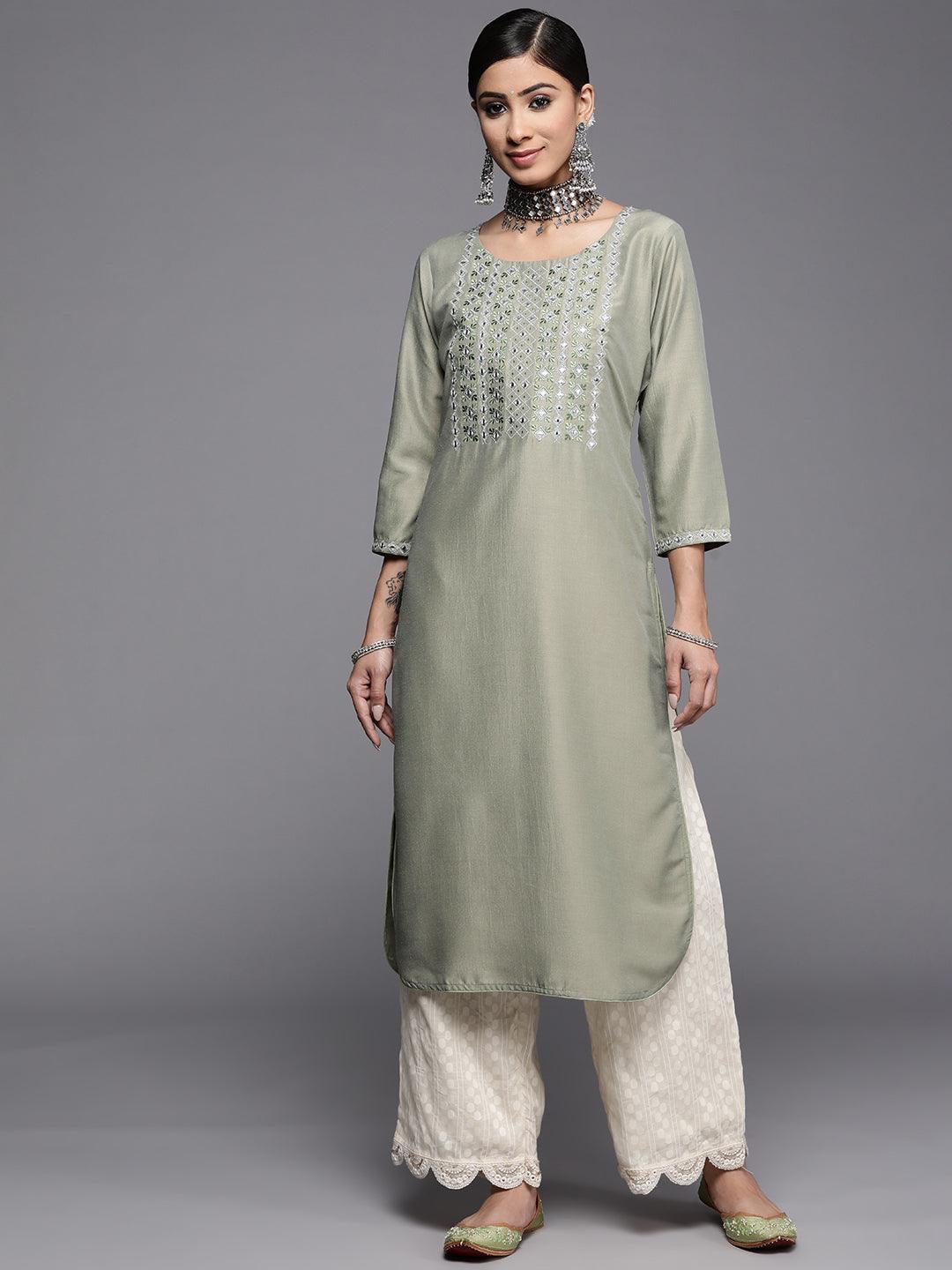 Green Yoke Design Silk Kurta - ShopLibas