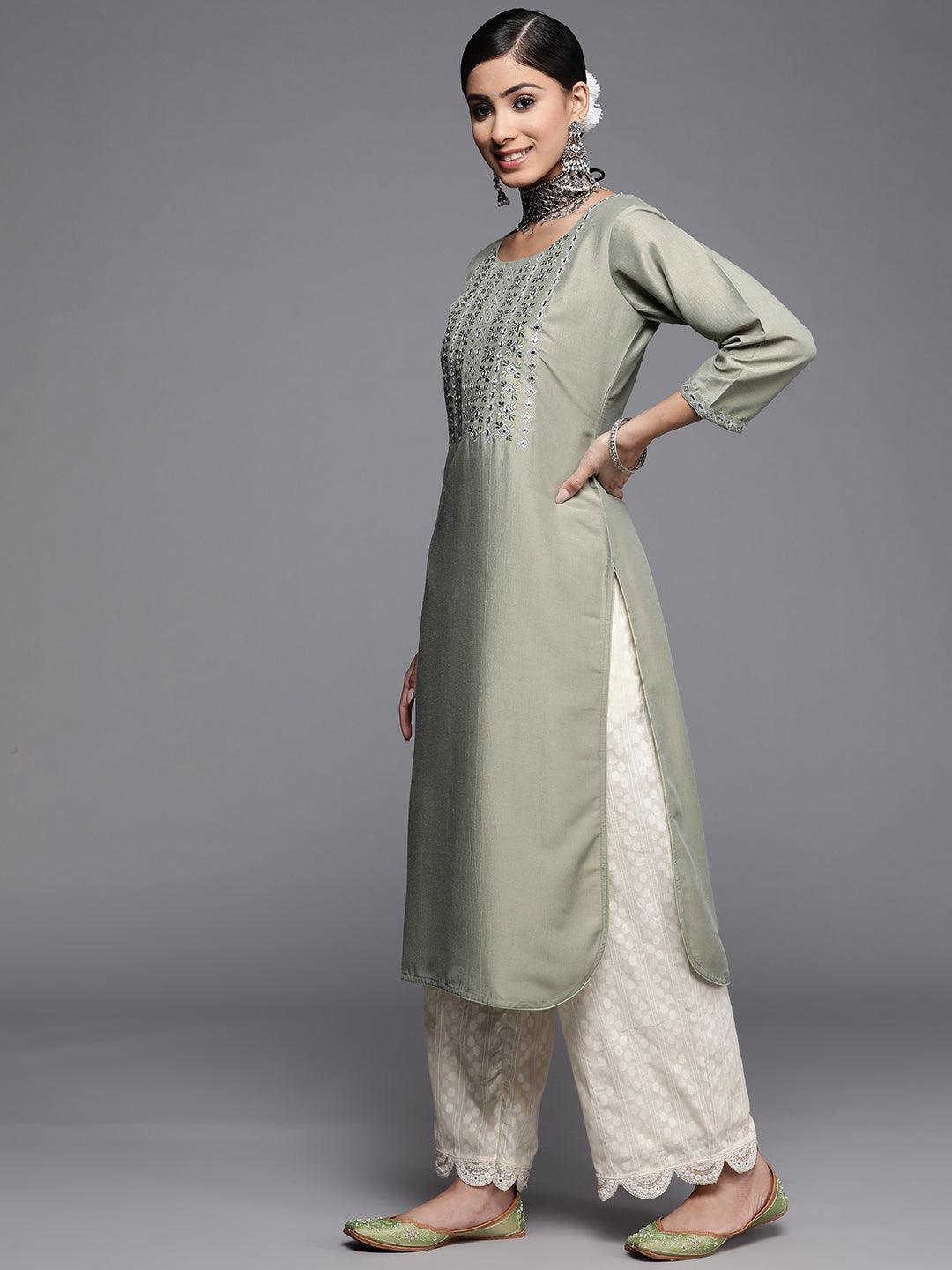 Green Yoke Design Silk Kurta - ShopLibas
