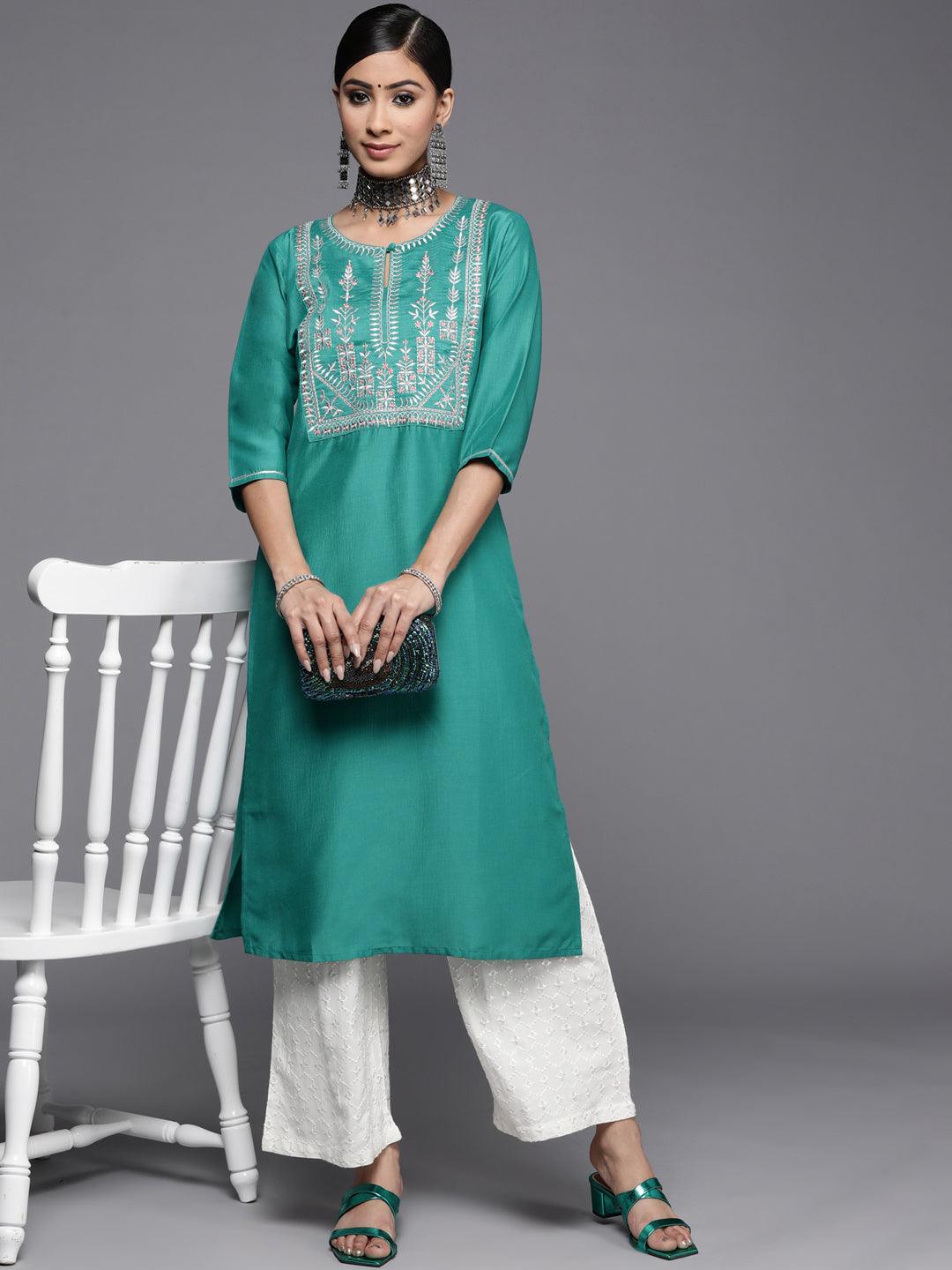Green Yoke Design Silk Kurta - ShopLibas 