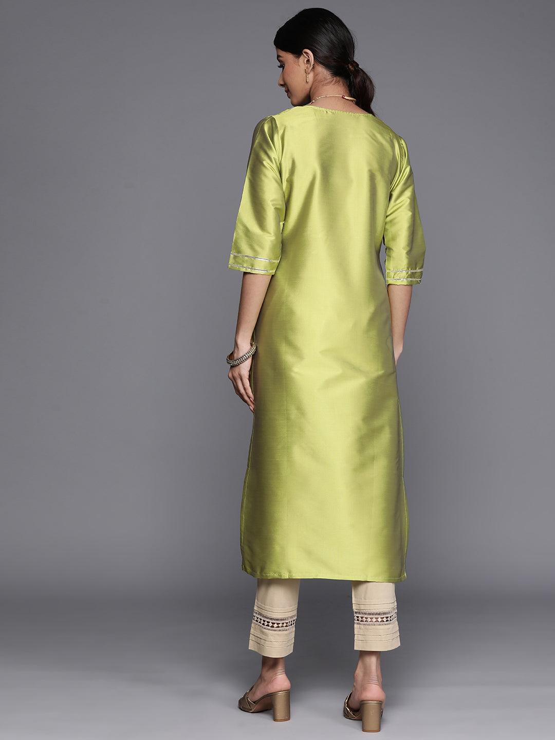 Green Yoke Design Silk Straight Kurta - Libas 