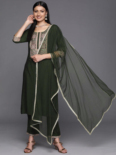 Green Yoke Design Silk Design Suit Set With Trousers - ShopLibas