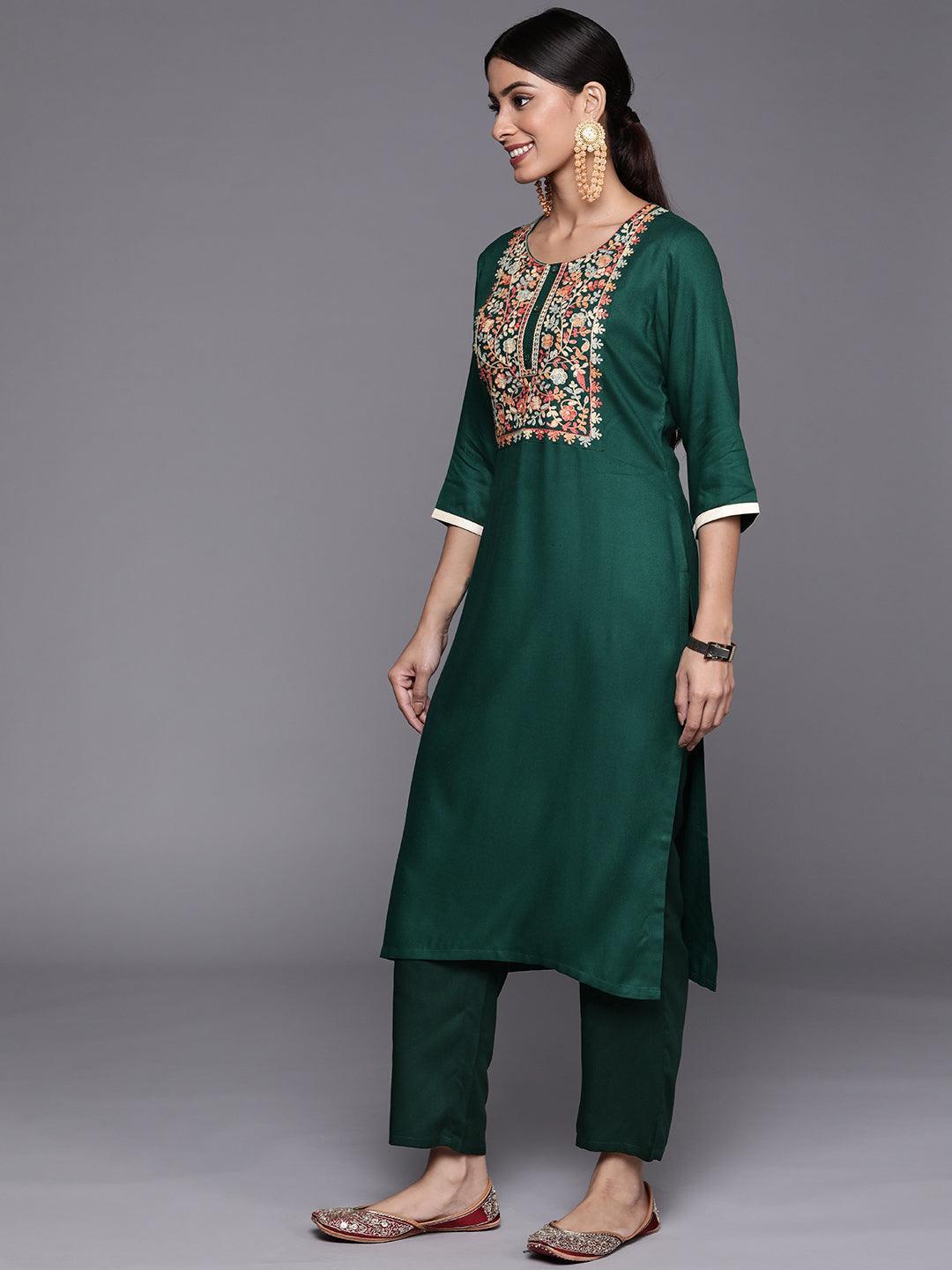 Green Yoke Design Wool Straight Kurta - ShopLibas 