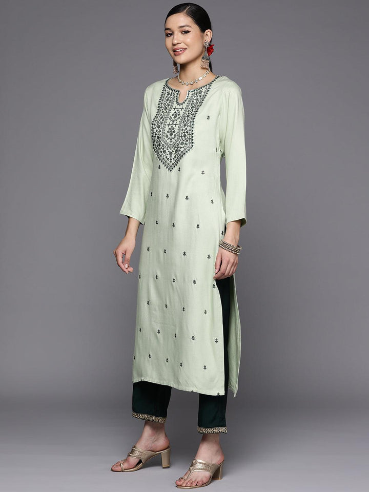 Green Yoke Design Wool Straight Kurta - Libas