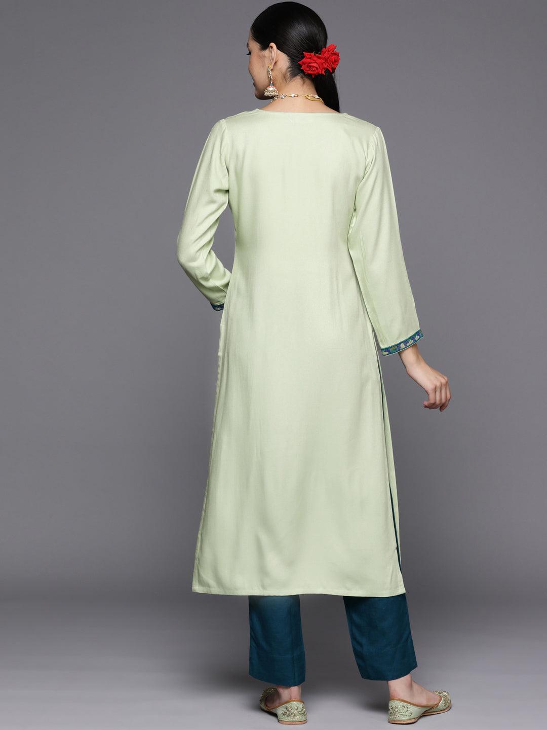 Green Yoke Design Wool Straight Kurta - Libas 