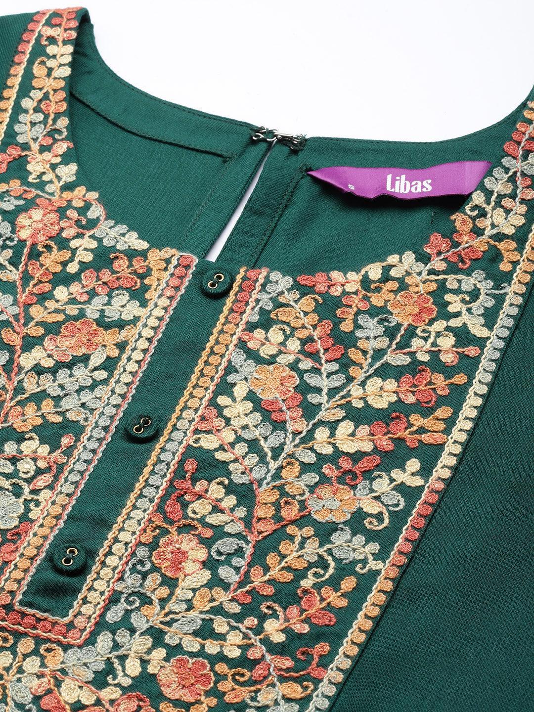 Green Yoke Design Wool Straight Kurta - ShopLibas 