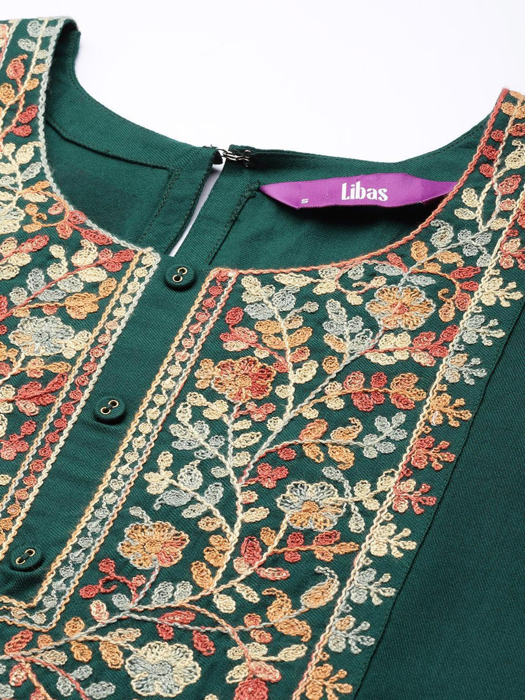 Green Yoke Design Wool Straight Kurta - ShopLibas 