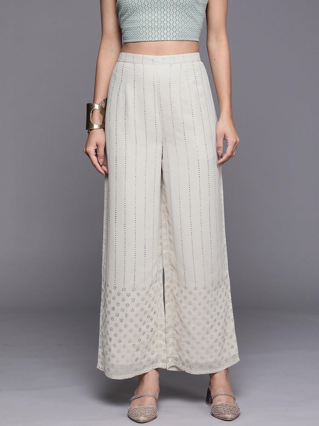 Grey Embellished Georgette Palazzos - ShopLibas