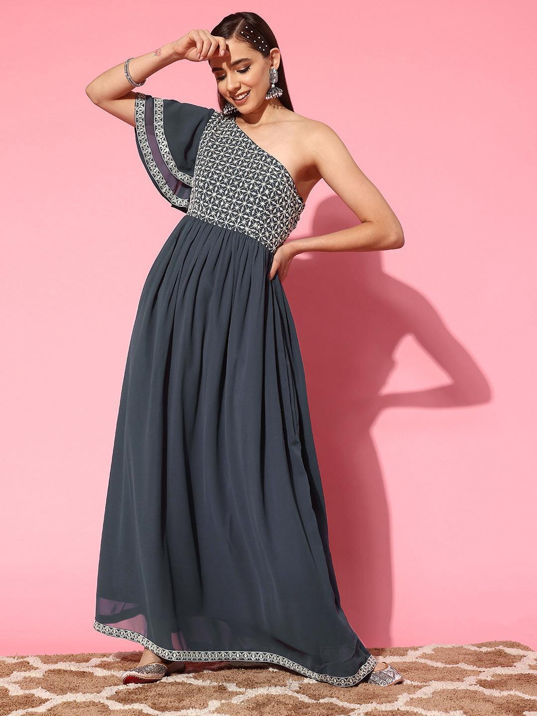Buy Grey Embroidered Georgette Gown Online in USA at $41.00 | Libas Buy Grey Embroidered Georgette Gown Online in USA at $41.00 | Libas
