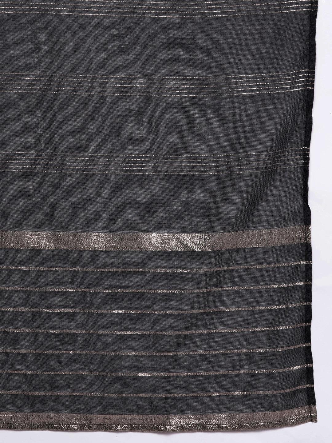 Grey Embroidered Silk Blend Straight Kurta With Trousers & Dupatta - Libas 