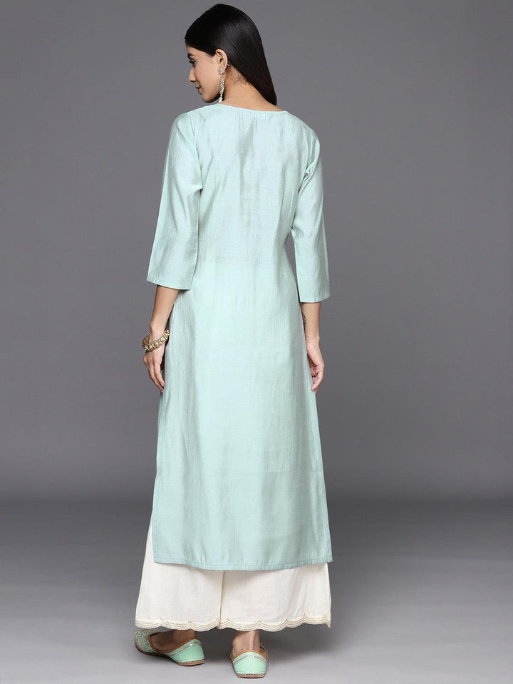 Grey Embroidered Silk Straight Kurta