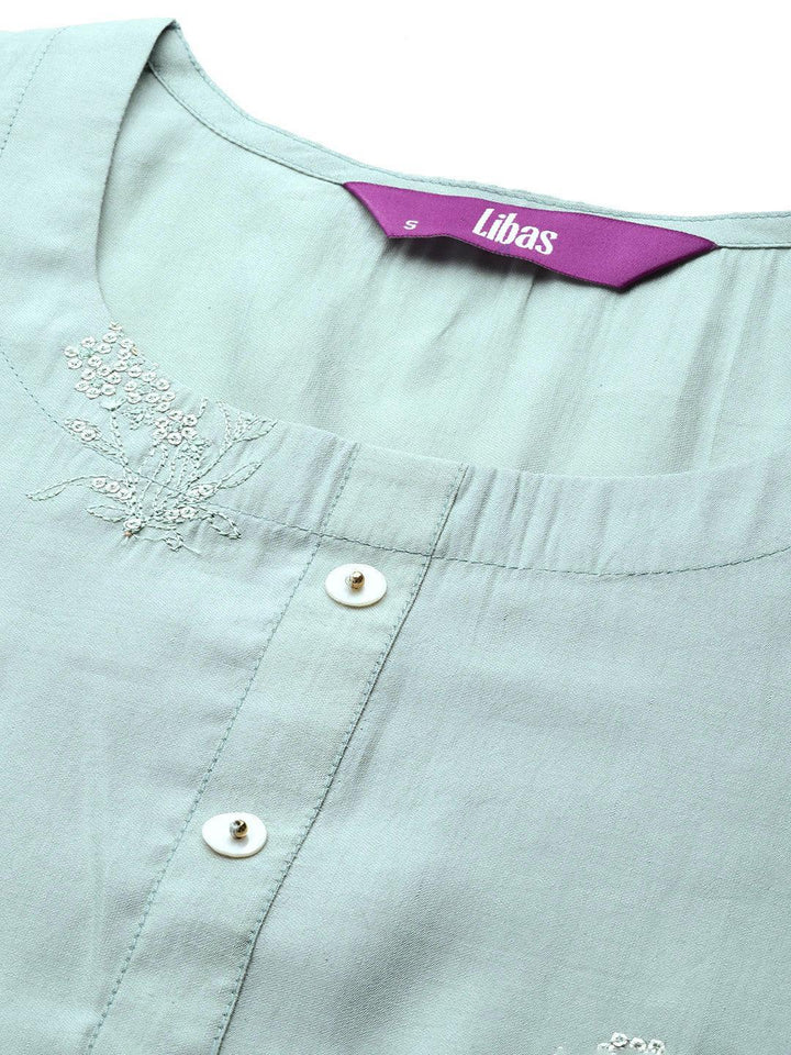 Grey Embroidered Silk Straight Kurta