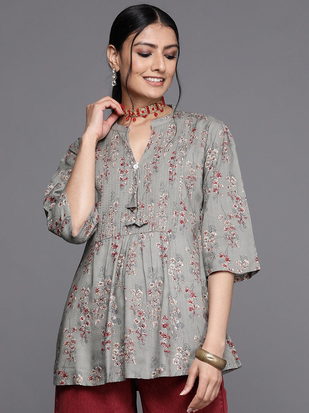 Grey Printed Rayon Kurti - ShopLibas