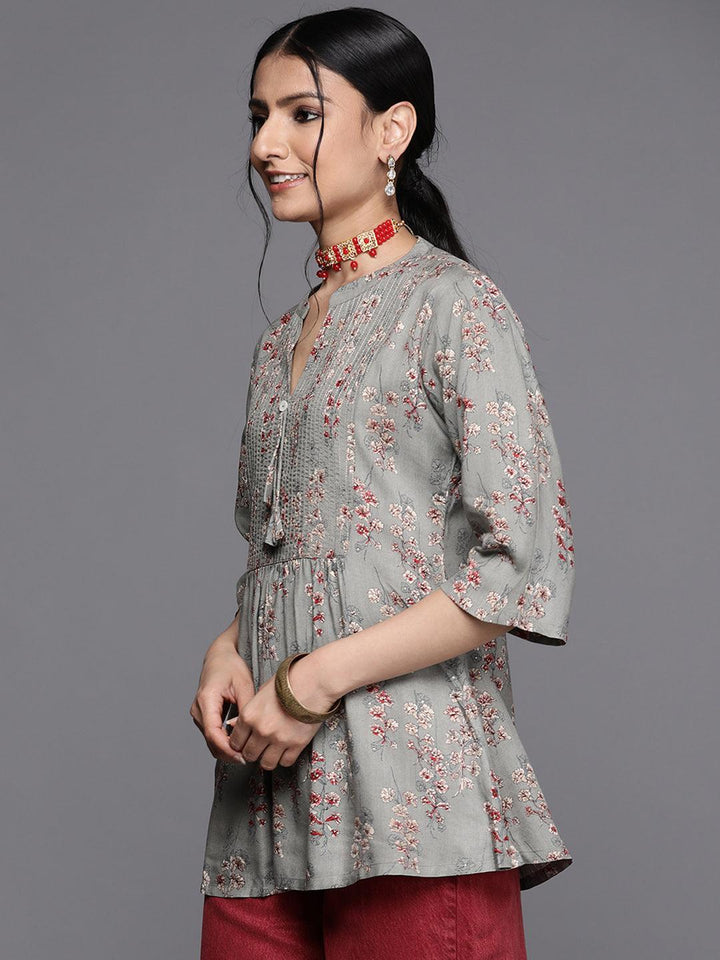 Grey Printed Rayon Kurti - ShopLibas