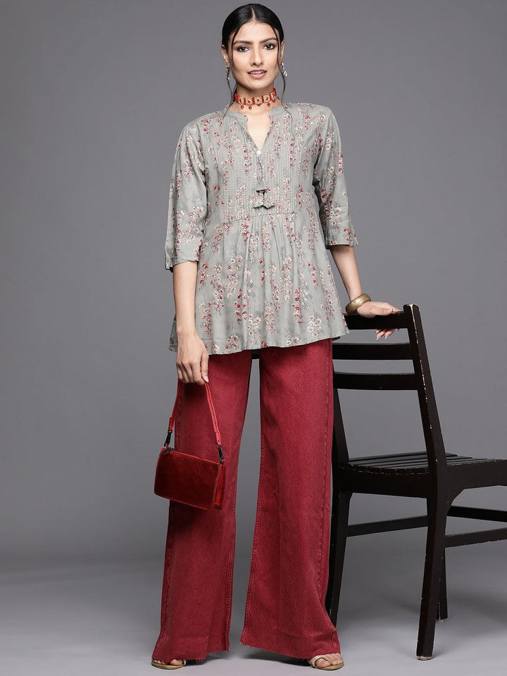 Grey Printed Rayon Kurti - ShopLibas