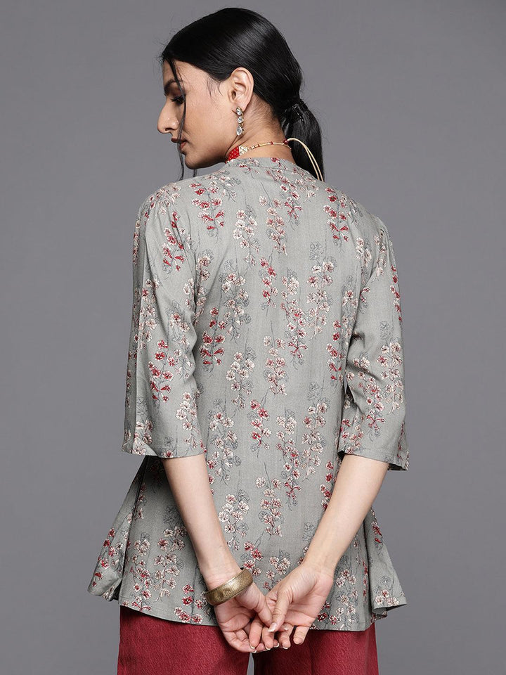 Grey Printed Rayon Kurti - ShopLibas