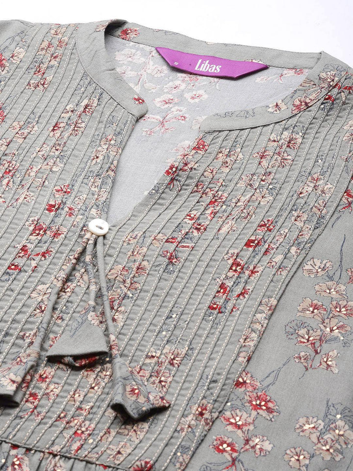 Grey Printed Rayon Kurti - ShopLibas