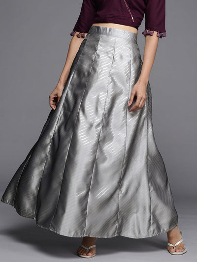 Grey Printed Silk Blend Skirt - ShopLibas