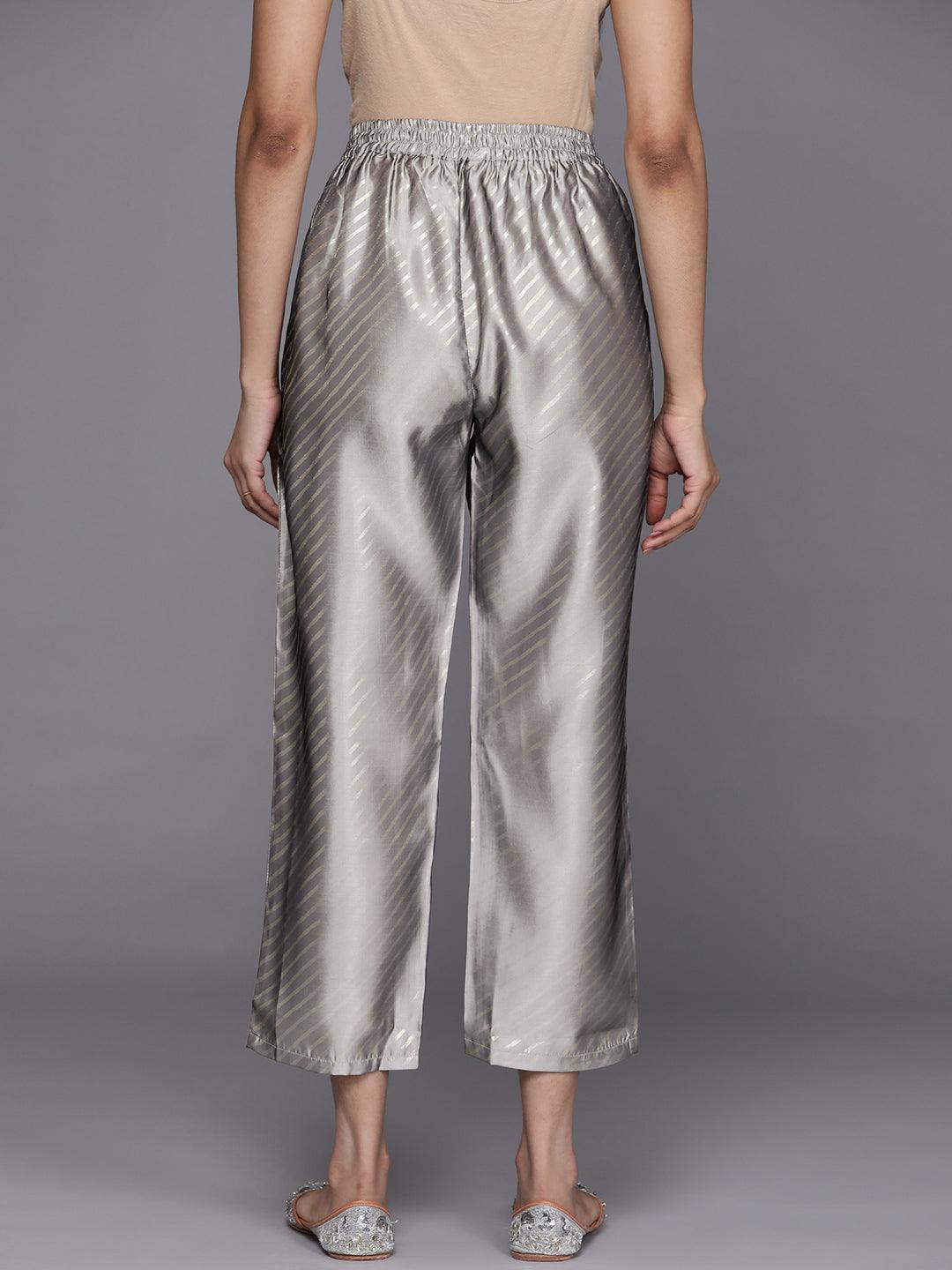 Grey Printed Silk Trousers - ShopLibas 